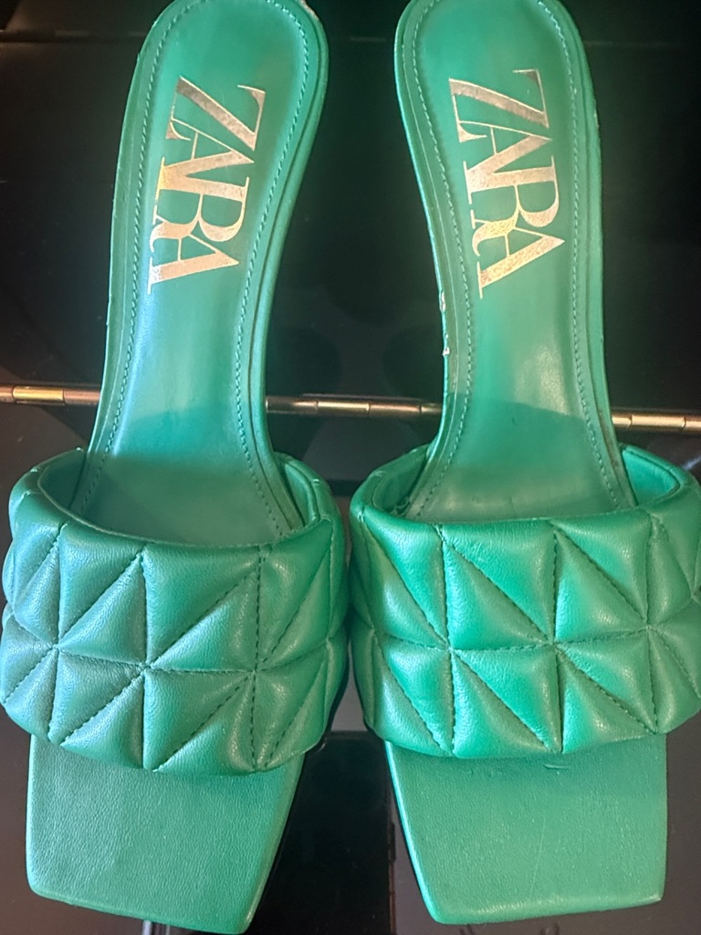 Zara Emerald Quilted Slide Mules